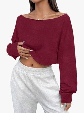 Nwt SOFIA'S CHOICE small Women's Sexy Off Shoulder Long Sleeve Crop Tops Boat Ne